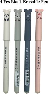 4 + 10 Stuks Dieren Uitwisbare Pen 0.35 Mm Leuke Panda Kat Pennen Wasbare Handvat Gel Pen 0.35 Mm Vulling staven School Kawaii Briefpapier 4 stk zwart Pen