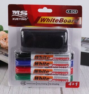 4 + 1Pcs Kleurrijke Whiteboard Pen Set Ingebouwde Gum School Klaslokaal Levert White Board Marker Kinderen Tekening Rood