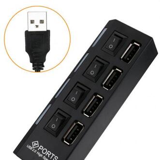4 Poorten Usb 2.0 High Speed Power On/Off Switch Hub Adapter Voor Computer Laptop zwart