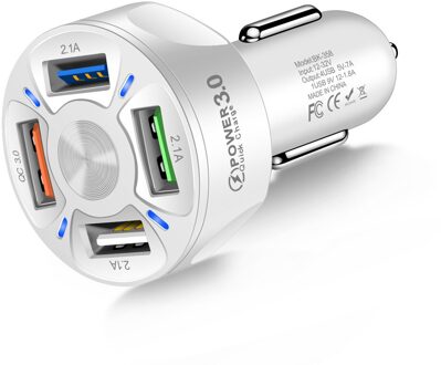 4 Poorten Usb Car Charger 48W Quick Charge 3.0 7A Mini Snel Opladen Voor Iphone Xiaomi Huawei Mobiele Telefoon charger Adapter In Auto 4 Ports wit