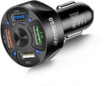 4 Poorten Usb Car Charger 48W Quick Charge 3.0 7A Mini Snel Opladen Voor Iphone Xiaomi Huawei Mobiele Telefoon charger Adapter In Auto 4 Ports zwart