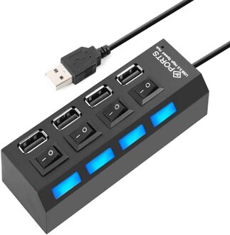 4 Poorten Usb Hub Splitter Usb 2.0 Hub Led Met 4 Aan/Uit Schakelaars Voor Tablet Laptop Computer Notebook