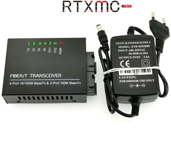 4 Port Fast Erhetnet Switch 10/100M Ethernet Switch 2 Fiber Poort 155M Sc 25Km 4 utp RJ45 Fiber Optische Schakelaar Met Power 2F4E met Power