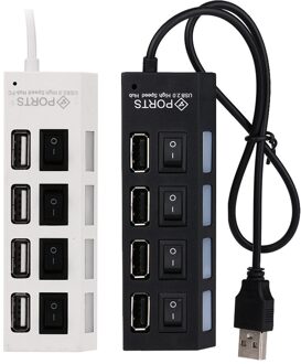 4-Port Usb 2.0 Hub Switch Schakelaar + Dc Power Adapter Kabel Voor Laptops Kwaliteitsborging zwart