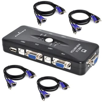 4 Port Video Kabel Draagbare Kvm Vga Splitter Anti-Interferentie Schakelaar Computer Verbinding Duurzaam Laptop Stabiele Overdracht Data nee Cables