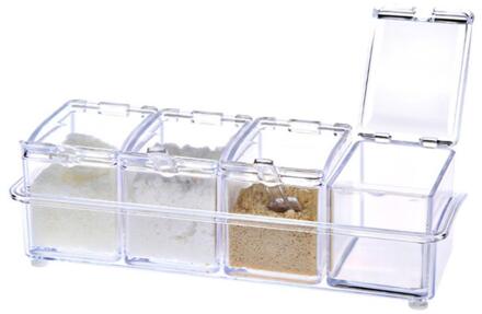 4 Rooster Kruiden Doos Transparant Spice Kruiderij Container Opslag Pot Zout Peper Organizer Met Mini Scoop Keuken Opbergdoos