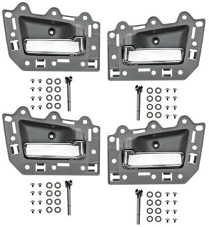4 Set Binnen Interieur Deurklink Set Voor 2005 Jeep Grand Cherokee Grijs + Chrome (Voor Achter links Rechts 4 Deuren)