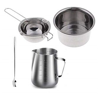 4 Set Rvs Dubbele Boiler Lange Handvat Wax Melting Pot, Pitcher & Menglepel Kaars Zeep Maken, diy Geurkaars H