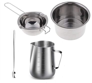 4 Set Rvs Dubbele Boiler Lange Handvat Wax Melting Pot, Pitcher & Menglepel Kaars Zeep Maken, diy Geurkaars H
