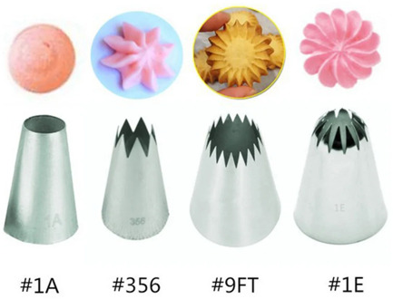 4 Shapes/lot Big Stainless Steel Cake Nozzles Set Cupcake Cream Icing Piping Baking Decorating Tips #356/#9FT/#1E/#1A