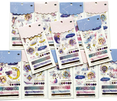 4 Sheets/Pack Cute 12 Constellations Sticker Adhesive Craft Stick Label Notebook Computer Phone DIY Decor Kids Gift Stationery