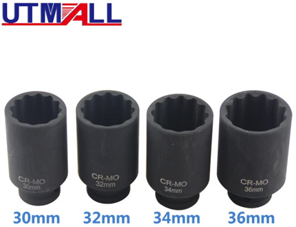 4 Size 1/2"DR 12 Point Impact Socket Spindle Axle Nut Socket Hub Axle Nuts Removing Installing Tool 30mm 32mm 34mm 36mm