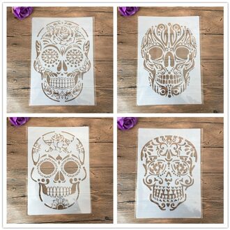 4 Stk/set A4 29*21Cm Diy Schedel Stencils Muur Schilderen Plakboek Kleuring Embossing Album Decoratieve Papieren Kaart Template, muur
