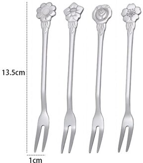 4 Stk/set Rvs Twee-Tine Vork Fruit Vork Servies Meerdere Gebruik Snack Cake Dessert Vorken Mooie Mini Vork A4pc