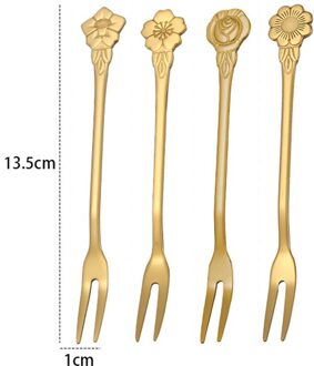 4 Stk/set Rvs Twee-Tine Vork Fruit Vork Servies Meerdere Gebruik Snack Cake Dessert Vorken Mooie Mini Vork B4pc