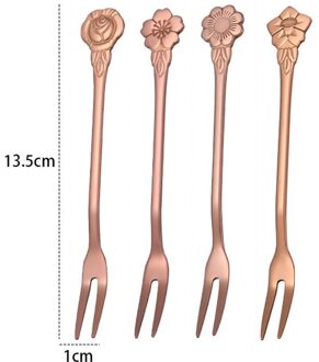 4 Stk/set Rvs Twee-Tine Vork Fruit Vork Servies Meerdere Gebruik Snack Cake Dessert Vorken Mooie Mini Vork C4pc