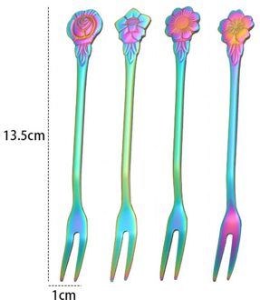 4 Stk/set Rvs Twee-Tine Vork Fruit Vork Servies Meerdere Gebruik Snack Cake Dessert Vorken Mooie Mini Vork D4pc