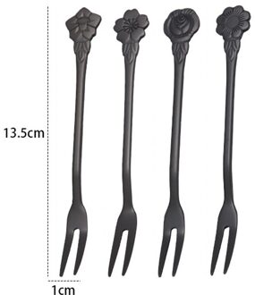 4 Stk/set Rvs Twee-Tine Vork Fruit Vork Servies Meerdere Gebruik Snack Cake Dessert Vorken Mooie Mini Vork E4pc