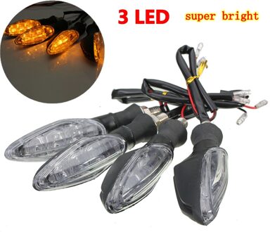 4 STKS 12 V Universal Zwarte Motorfiets 3 LED Richtingaanwijzer Lamp Geel Voor Honda/Yamaha/Suzuki/Kawasaki