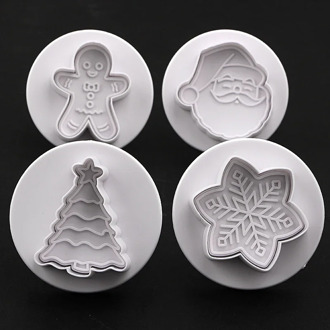 4 stks Kerst 3D Cookie Cake Plunger Cutter Bakvorm Cookie Stempel Biscuit DIY Mold Fondant Taart Decoreren Gereedschappen leger groen