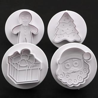 4 stks Kerst 3D Cookie Cake Plunger Cutter Bakvorm Cookie Stempel Biscuit DIY Mold Fondant Taart Decoreren Gereedschappen licht grijs