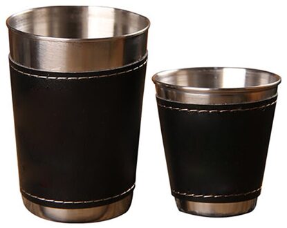 4 Stks/partij 70Ml Outdoor Camping Servies Travel Cups Set Picknick Benodigdheden Rvs Wijn Bier Cup Whiskey Mokken Pu lederen