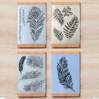 4 Stks/partij A4 Grote Veer Bladeren Diy Gelaagdheid Stencils Schilderij Plakboek Kleuring Embossing Album Decoratieve Template 29*21 Cm