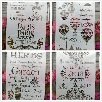 4 stks/partij A4 Parijs Tuin Franse Ballon DIY Gelaagdheid Stencils Schilderij Plakboek Kleuring Embossing Album Decoratieve Template