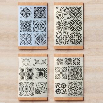4 Stks/partij A4 Vierkante Geometrie Diy Gelaagdheid Stencils Schilderij Plakboek Kleuring Embossing Album Decoratieve Template 29*21 Cm