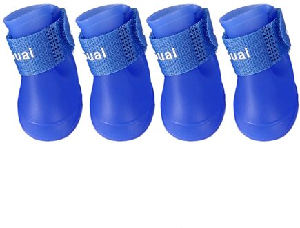 4 stks/partij Dog Regen Boot Waterdichte Schoenen Hond Antislip Schoenen Boot Kleine Hond Puppy Kat Schoenen 5 kleur Blauw
