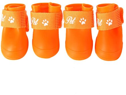 4 stks/partij Dog Regen Boot Waterdichte Schoenen Hond Antislip Schoenen Boot Kleine Hond Puppy Kat Schoenen 5 kleur oranje