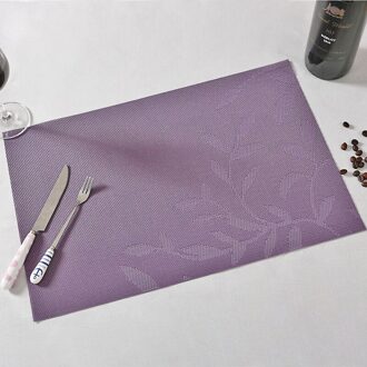 4 stks/partij Mode Bladeren Jacquard Placemat PVC Tafel Mat Placemat voor Eettafel Pot Kom Matten Cup Coaster Waterdichte Geurloos paars
