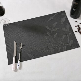 4 stks/partij Mode Bladeren Jacquard Placemat PVC Tafel Mat Placemat voor Eettafel Pot Kom Matten Cup Coaster Waterdichte Geurloos zwart