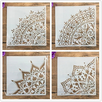 4 Stks/set 20*20 Cm Diy Ambachtelijke Mandala Mold Voor Schilderen Stencils Stamped Fotoalbum Reliëf Papieren Kaart Op hout, stof, Muur