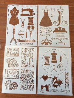 4 Stks/set A4 Kleding Naaimachine Stencils Schilderij Kleuring Embossing Scrapbook Album Decoratieve Template
