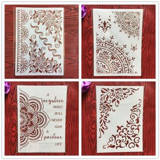 4 Stks/set A4 Stencils Schilderij Kleuring Embossing Scrapbook Album Decoratieve Sjabloon Voor Muren Brief Stencils Mandala 4061