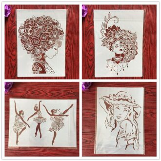 4 Stks/set A4 Stencils Schilderij Kleuring Embossing Scrapbook Album Decoratieve Sjabloon Voor Muren Brief Stencils Mandala 4064