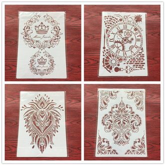 4 Stks/set A4 Stencils Schilderij Kleuring Embossing Scrapbook Album Decoratieve Sjabloon Voor Muren Brief Stencils Mandala 4072