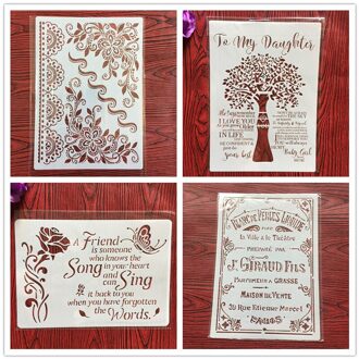 4 Stks/set A4 Stencils Schilderij Kleuring Embossing Scrapbook Album Decoratieve Sjabloon Voor Muren Brief Stencils Mandala 4073