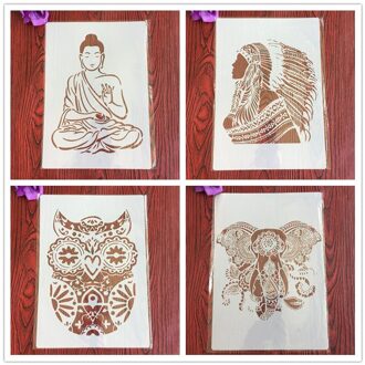 4 Stks/set A4 Stencils Schilderij Kleuring Embossing Scrapbook Album Decoratieve Sjabloon Voor Muren Brief Stencils Mandala 4090