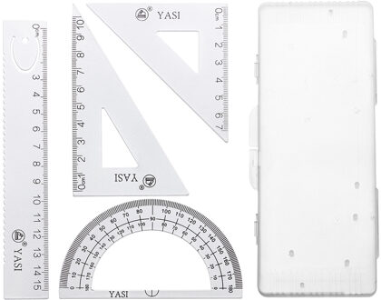 4 stks/set Aluminium Tekening Liniaal Meten Geometrie Driehoek Heerser Studenten Met Driehoek Plaat Gradenboog Meten Heerser wit