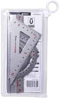4 Stks/set Aluminiumlegering Heerser Set Student Briefpapier Heerser 15 Cm Driehoekige Liniaal Meten Goniometer Set Van Driehoekige Regel zilver