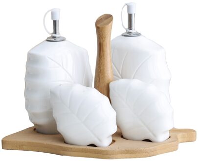 4 stks/set Bamboe Hout Keramiek Kruiderij Olie Spice Potten Saus Pot Set Zout Peper Shakers Kruiden Sprays Koken Keuken Tool