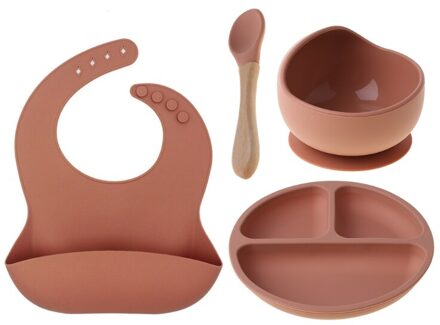 4 Stks/set Bpa Gratis Baby Siliconen Servies Waterdichte Bib Effen Kleur Diner Plaat Sucker Kom En Lepel Voor Kinderen MC