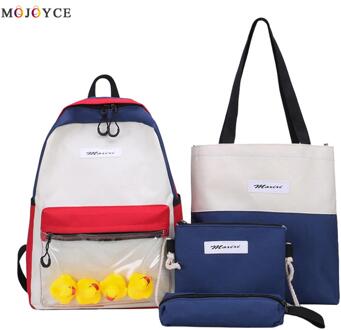 4 Stks/set Canvas Tas Voor Student Hit Kleur Vrouwen Rugzakken Tiener School Rugzak Mochila Grote Capaciteit Leuke Bookbags Rugzak Blauw