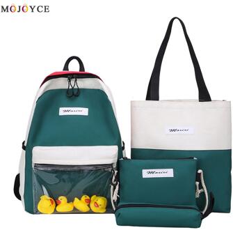 4 Stks/set Canvas Tas Voor Student Hit Kleur Vrouwen Rugzakken Tiener School Rugzak Mochila Grote Capaciteit Leuke Bookbags Rugzak groen