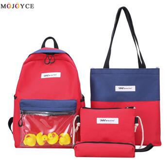 4 Stks/set Canvas Tas Voor Student Hit Kleur Vrouwen Rugzakken Tiener School Rugzak Mochila Grote Capaciteit Leuke Bookbags Rugzak Rood