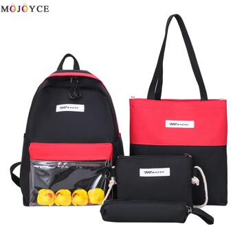 4 Stks/set Canvas Tas Voor Student Hit Kleur Vrouwen Rugzakken Tiener School Rugzak Mochila Grote Capaciteit Leuke Bookbags Rugzak zwart