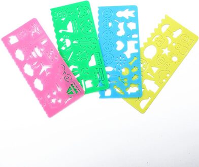 4 Stks/set Cartoon Diy Schilderij Set Heerser Animal Vliegtuigen Model Voor Kids Plastic Tekening Template Schilderen Heerser