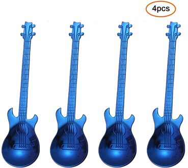 4 Stks/set Creatieve Koffie Lepel Set Rvs Gitaar Vorm Theelepel Roer Lepel Ijs Accessoires Bestek Voor Keuken blauw